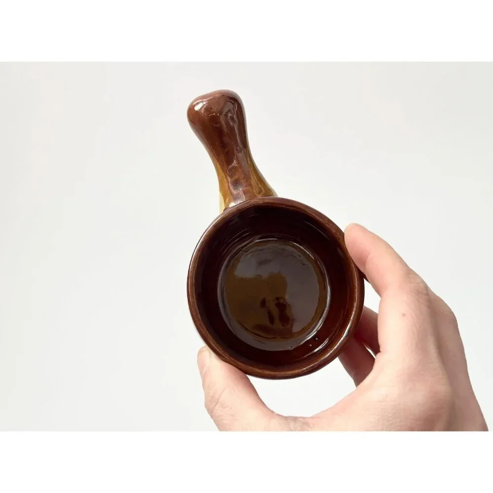 Glazed Stoneware Vintage Gradient Brown Little Sauce Bowl + Spout